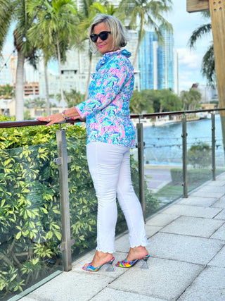 SPLASH OF PINK  RUFFLE SLEEVE TOP LULU-B