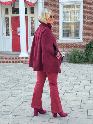 BURGUNDY Womens Cape Poncho Coat Cathys Place