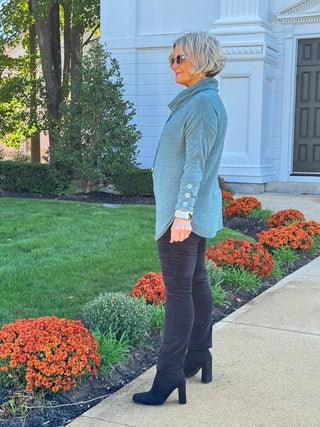 Women's Cowl Neck Cozy Hatchi Drawstring Top FOREST Cathys Place