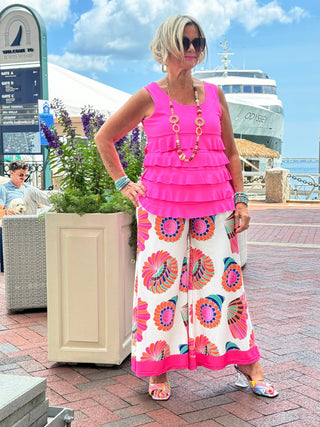 TROPICAL SEASHELL PALAZZO CATHYS RESORTWEAR