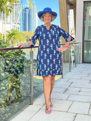 LULU B MIDNIGHT REEF NOTCH SLEEVE DRESS LULU-B