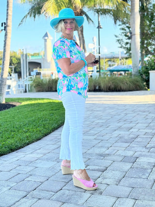 SEASHELL PINK AND BLUE SHORT SLEEVE - Cathys Place