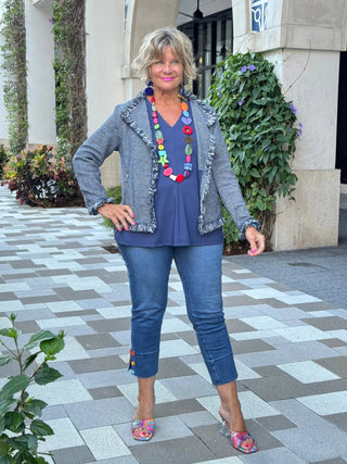 LULU-B  CITY LIMIT NAVY FRINGE JACKET LULU-B