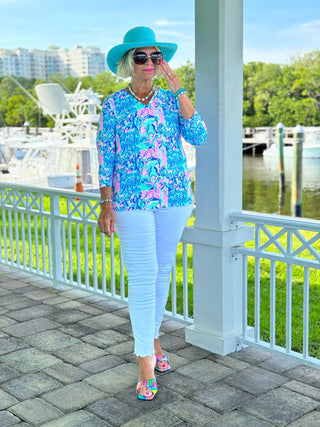 SPLASH OF PINK  V NECK TOP LULU-B