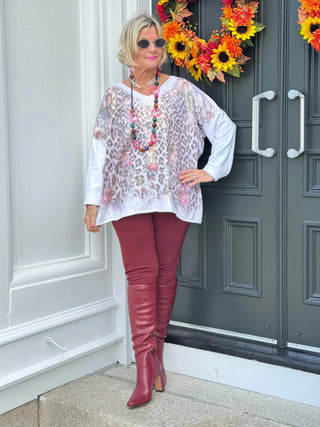 LEOPARD/FLORAL PRINT V-NECK SWEATER Cathys Place