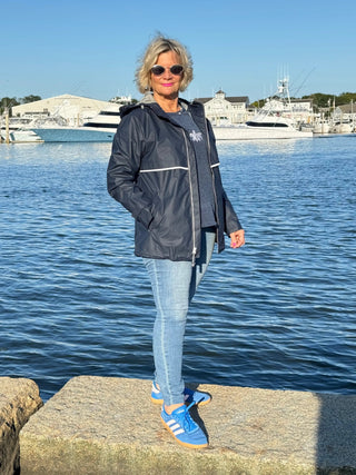 CHENILLE BEACH TIME NAVY CREW SWEATER LULU-B