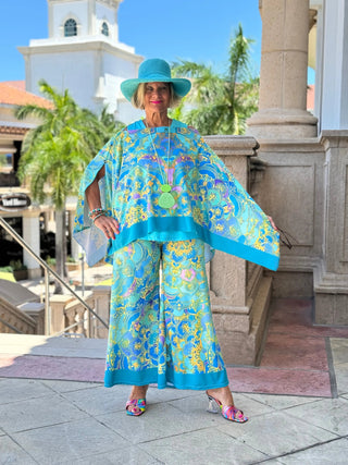 TROPICAL AQUA MARINE PALAZZO PANT CATHYS RESORTWEAR