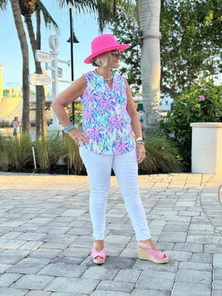 PINK PALM TREE SLEEVELESS TOP - Cathys Place