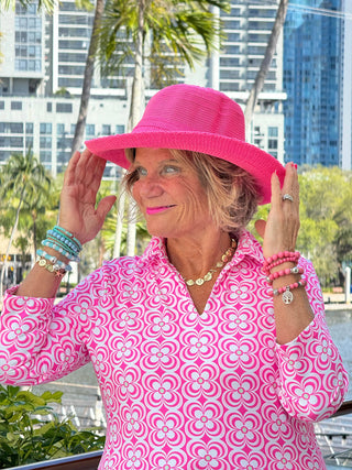 LULU B TROPIC PETALS 3/4 SLEEVE V-NECK COLLAR SHIRT LULU-B