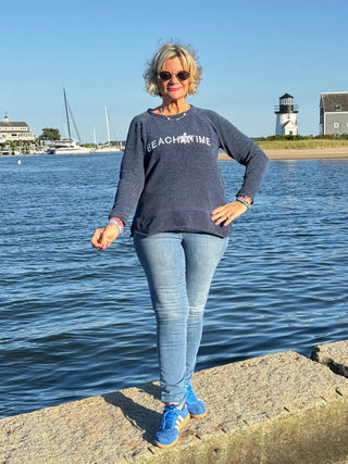 CHENILLE BEACH TIME NAVY CREW SWEATER LULU-B