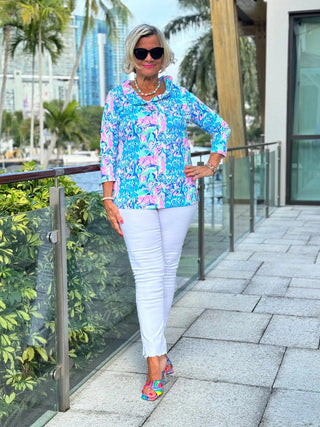 SPLASH OF PINK  RUFFLE SLEEVE TOP LULU-B