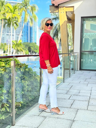 LULU-B RED TAILORED V SLEEVE TOP LULU-B