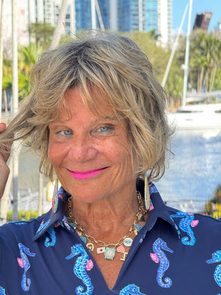 LULU B MIDNIGHT REEF 3/4 SLEEVE V-NECK COLLAR SHIRT LULU-B