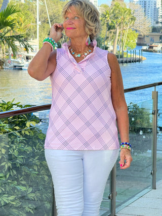 LULU B PINK CHIC SLEEVELESS RUFFLE TOP LULU-B