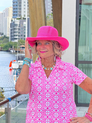 LULU B TROPIC PETALS SHORT SLEEVE V-NECK COLLAR TOP LULU-B