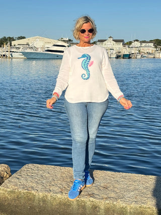 LULU-B WHITE SEAHORSE SWEATER LULU-B