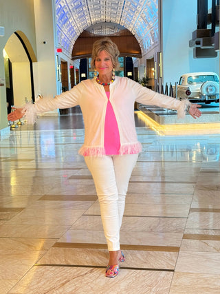 LULU-B WHITE CASHMERE FRINGE CARDIGAN LULU-B