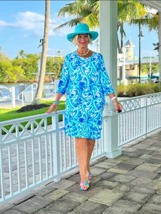 BLUE DREAMING HEARTS RUFFLE SLEEVE DRESS LULU-B