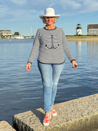 NAVY STRIPE ANCHOR SWEATER LULU-B