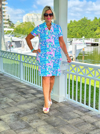 SPLASH OF PINK  SHORT SLEEVE DRESS LULU-B