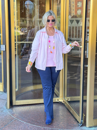 Crystal Zipper Cardigan with Collar Pink Cathys Place