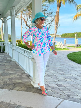 PINK PETALS ASYMMETRICAL TOP LULU-B