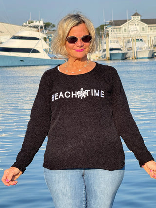 CHENILLE BLACK CREW BEACHTIME SWEATER LULU-B
