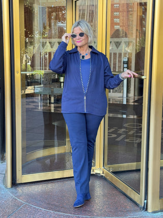 Crystal Zipper Cardigan with Collar Navy Cathys Place