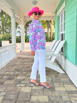 PINK PALM TREE ZIPPER TOP - Cathys Place