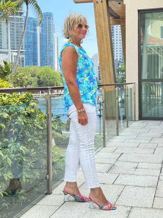 LULU B STARFISH SPLASH SLEEVELESS V NECK TOP LULU-B