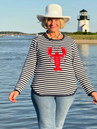 NAVY STRIPE LOBSTER SWEATER LULU-B