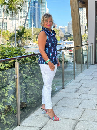 LULU B MIDNIGHT REEF SLEEVELESS RUFFLE TOP LULU-B