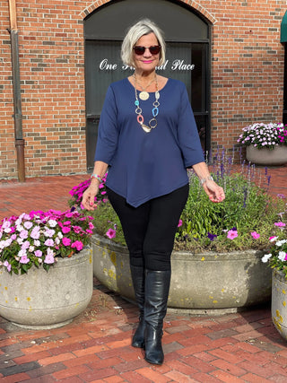 LULU-B NAVY SOLID ASYMMETRIC TOP LULU-B