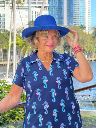 LULU B MIDNIGHT REEF SHORT SLEEVE V-NECK COLLAR TOP LULU-B