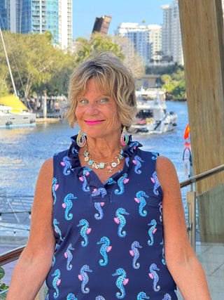 LULU B MIDNIGHT REEF SLEEVELESS RUFFLE TOP LULU-B