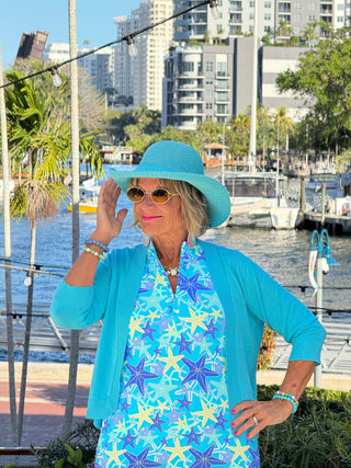 LULU B STARFISH SPLASH MIDI SLEEVELESS 1/4 ZIP MAXI DRESS LULU-B