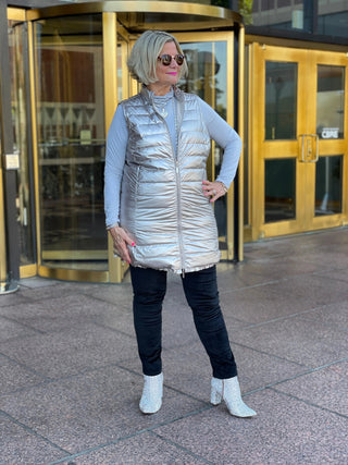 SILVER METALLIC PUFFER VEST LULU-B