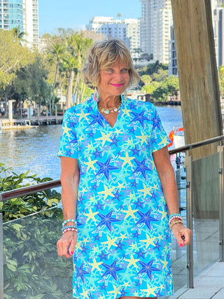 LULU B STARFISH SPLASH SHORT SLEEVE DRESS LULU-B