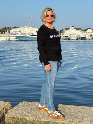 CHENILLE BLACK CREW BEACHTIME SWEATER LULU-B