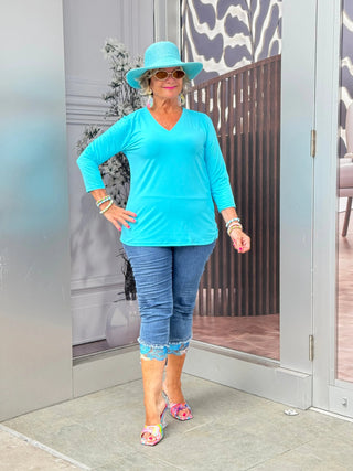 LULU-B AQUA V NECK TOP LULU-B