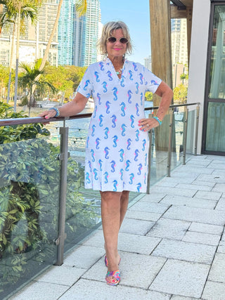 LULU B SHORELINE CHARM HALF ZIPPER SHORT SLEEVE DRESS LULU-B