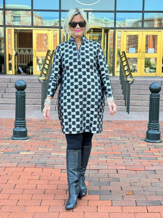 LULU-B BLACK & SILVER METALLIC ZIPPER DRESS LULU-B