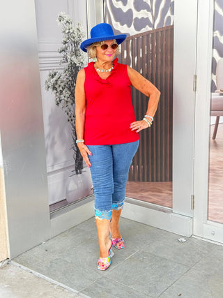 LULU-B CRIMSON SLEEVELESS RUFFLE TOP LULU-B