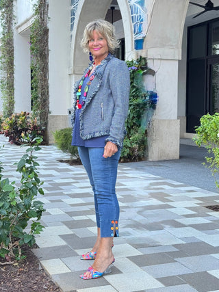 LULU-B  CITY LIMIT NAVY FRINGE JACKET LULU-B