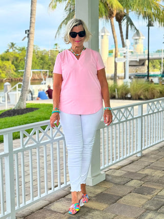 CLEAR PINK SHORT SLEEVE TOP LULU-B