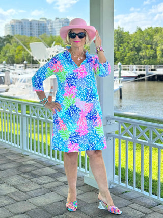 SALINA REEF RUFFLE NECK DRESS LULU-B