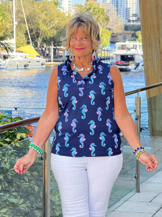 LULU B MIDNIGHT REEF SLEEVELESS RUFFLE TOP LULU-B