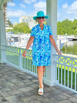 BLUE DREAMING HEARTS SHORT SLEEVE DRESS LULU-B