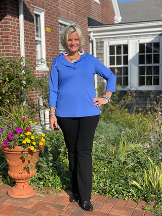 LULU-B BLUE SOLID RUFFLE TOP LULU-B