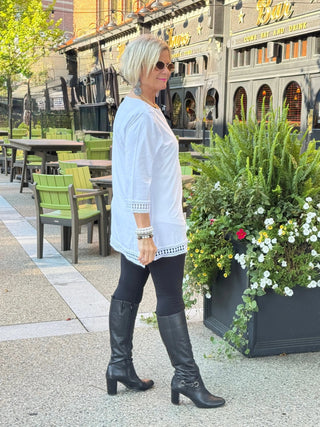 White Crochet Tunic with Crisscross on Shoulder Cathys Place